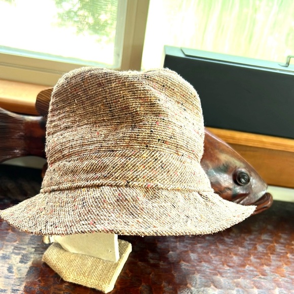 Vintage Irish Tweed Walking Hat 🎩 Satin Lining Brown Textured Wool Unisex - Picture 3 of 7